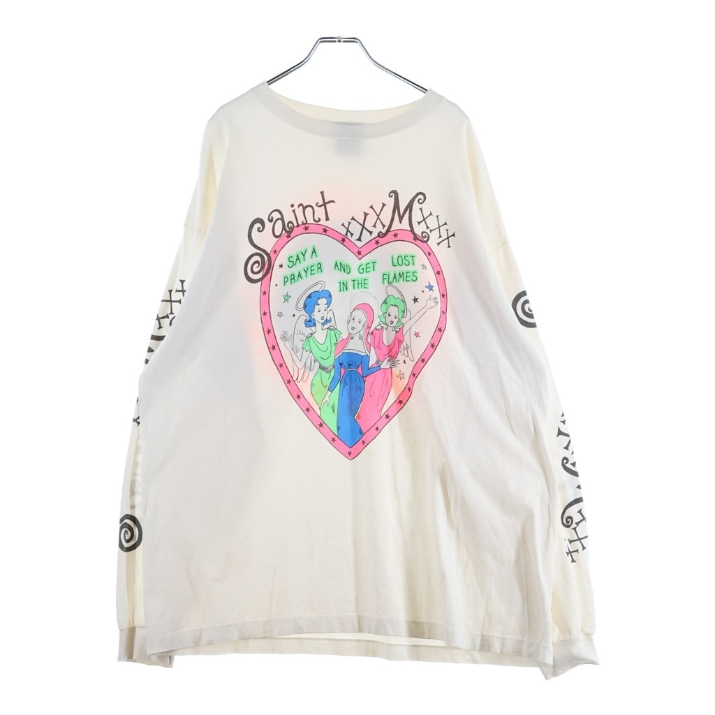 SAINT MICHAEL(セントマイケル) 24SS PINK HEART LS TEE フロントハートプリント 長袖Tシャツ カットソー ホワイト SM-YS8-0000-020