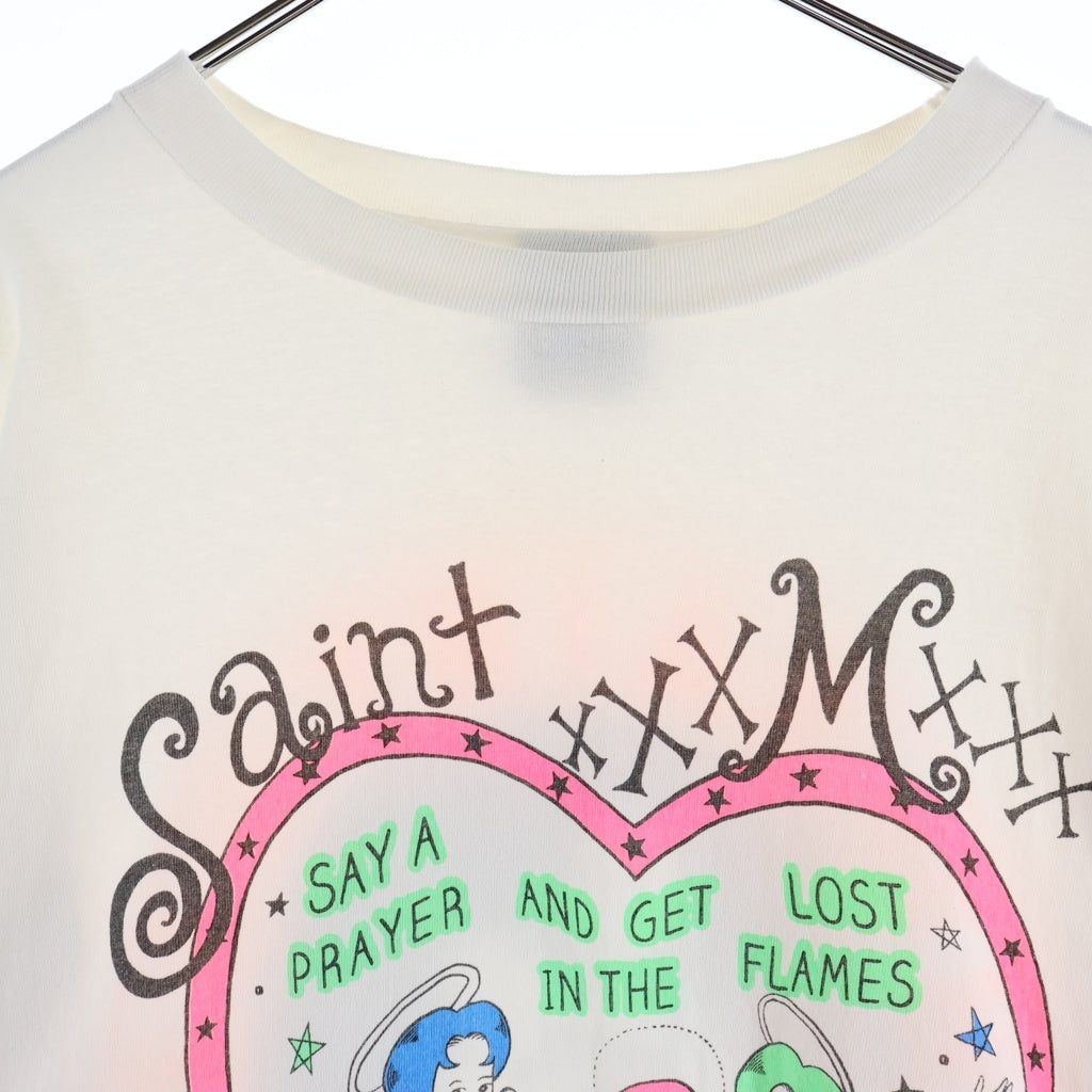 SAINT MICHAEL(セントマイケル) 24SS PINK HEART LS TEE フロントハートプリント 長袖Tシャツ カットソー ホワイト SM-YS8-0000-020