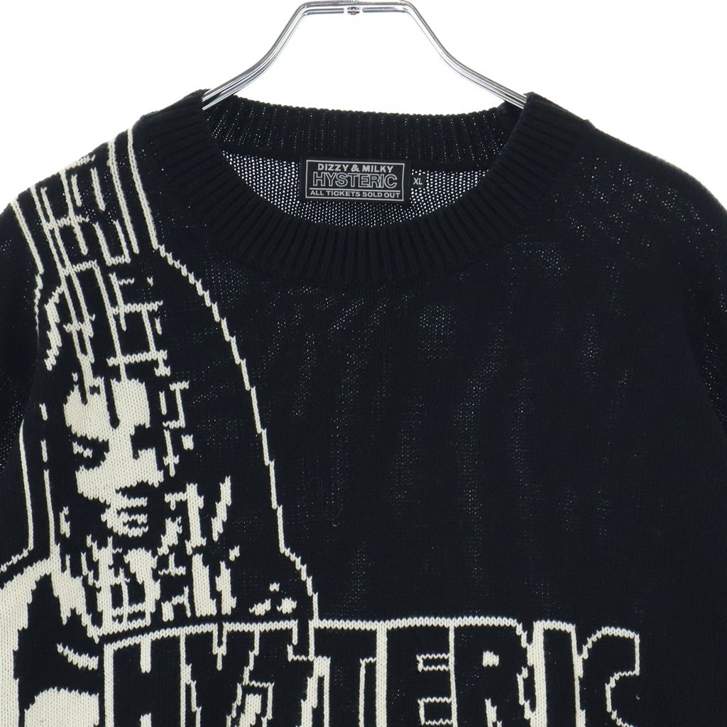HYSTERIC GLAMOUR(ヒステリックグラマー) グラフィックデザイン クルーネック ニットセーター ブラック 02251NS01