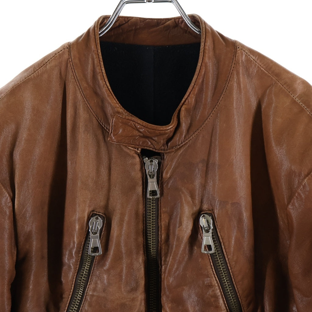 Maison Martin Margiela(メゾンマルタンマルジェラ) 04AW 5 Zip Riders Jacket 八の字ライダース シングルレザージャケット 30 PK019 ブラウン