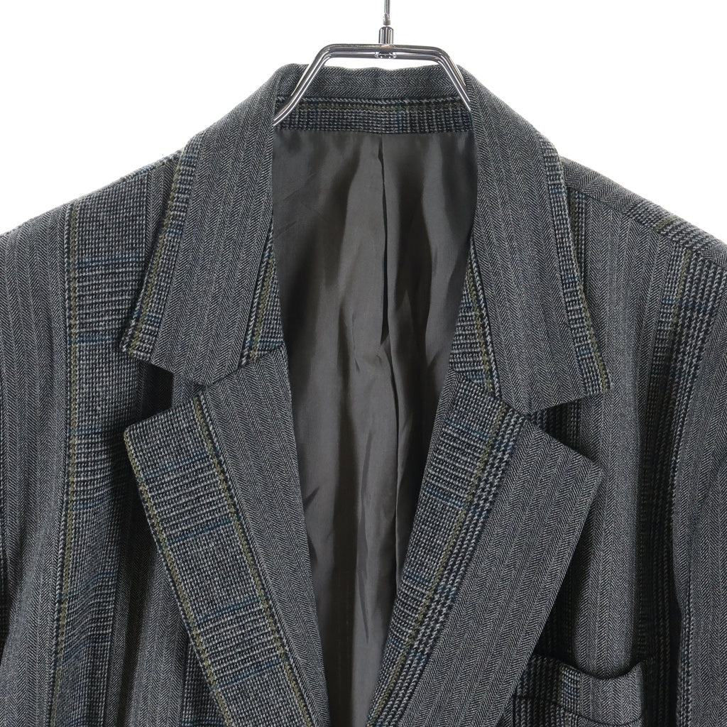 UNDERCOVER(アンダーカバー) 01-02AW D.A.V.F期 グレンチェックストライプテーラードジャケット 袖ビジュー装飾シングル2Bジャケット S242 グレー