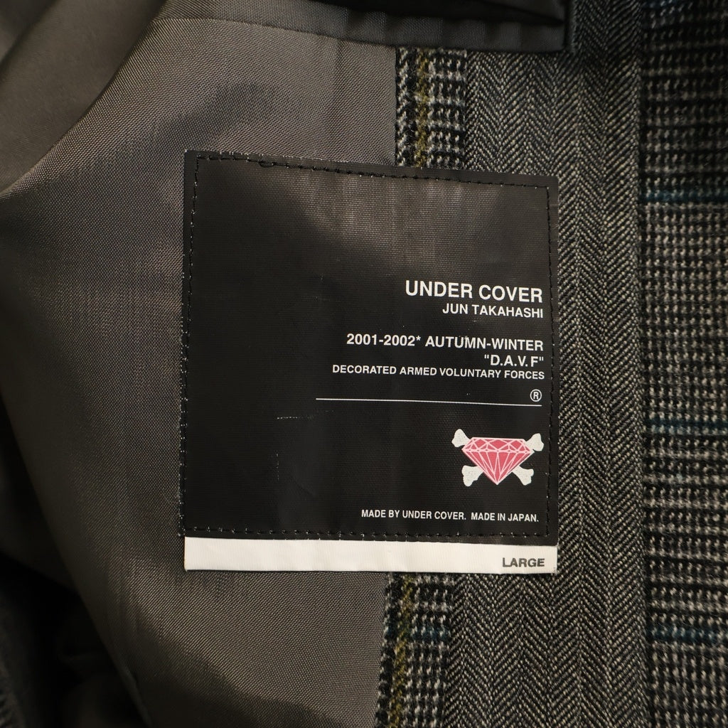 UNDERCOVER(アンダーカバー) 01-02AW D.A.V.F期 グレンチェックストライプテーラードジャケット 袖ビジュー装飾シングル2Bジャケット S242 グレー