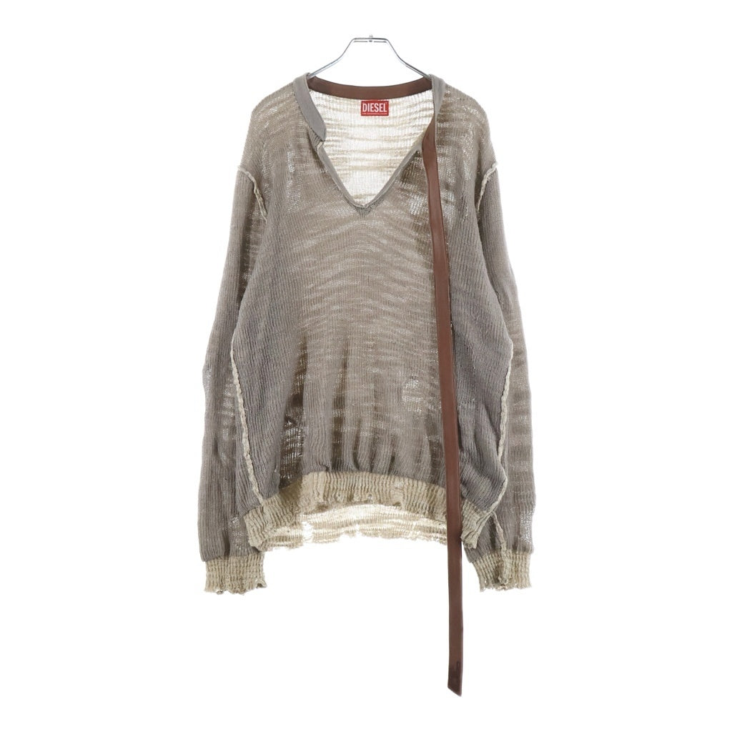 DIESEL(ディーゼル) K-DAIANERIS Vneck Knit Sweater Kダイネリス ダメージ加工Vネックニットセーター A23159-0EGEG ベージュ