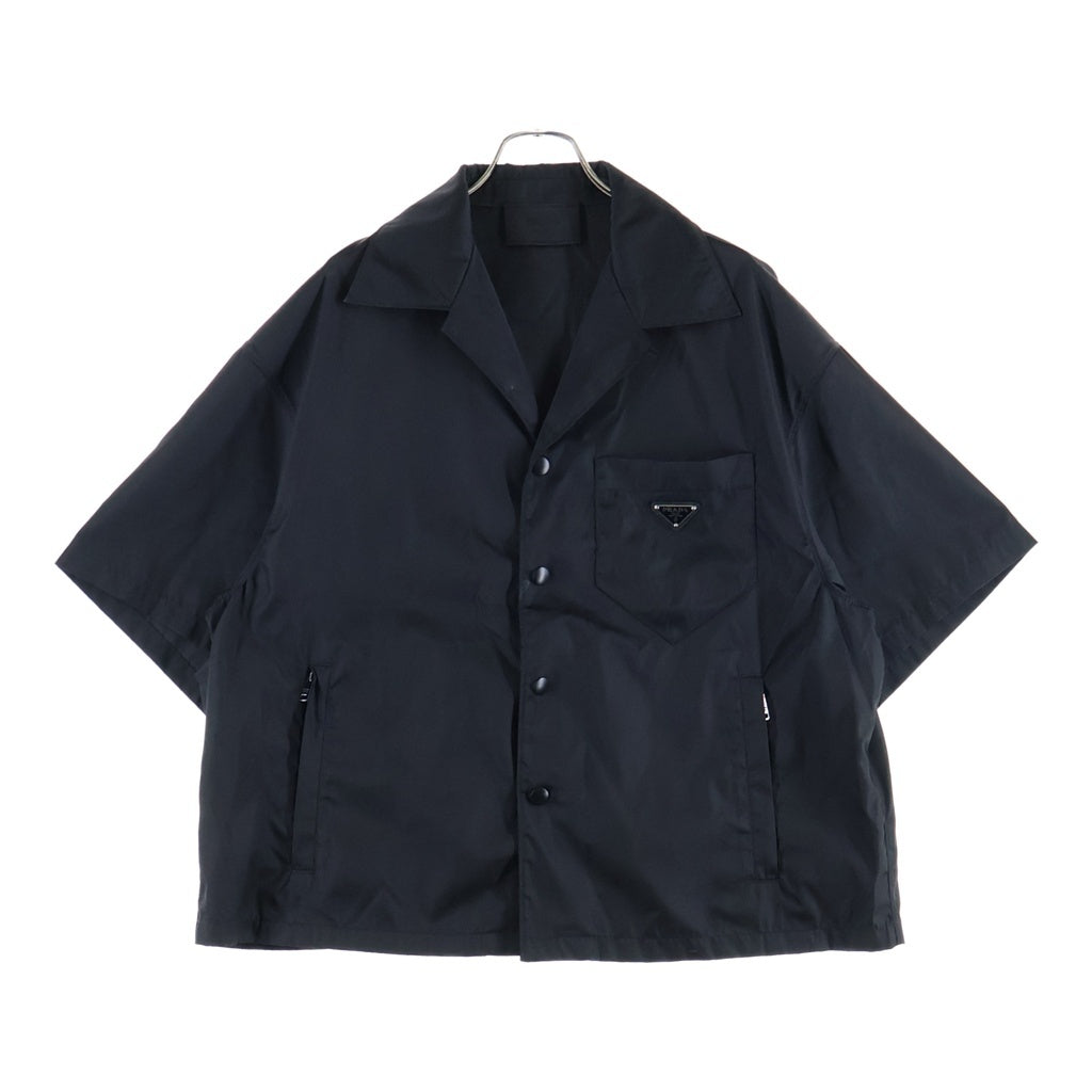 PRADA(プラダ) トライアングルロゴプレート ナイロン オープンカラー スナップボタン 半袖シャツ ジャケット ブラック SC449 S182