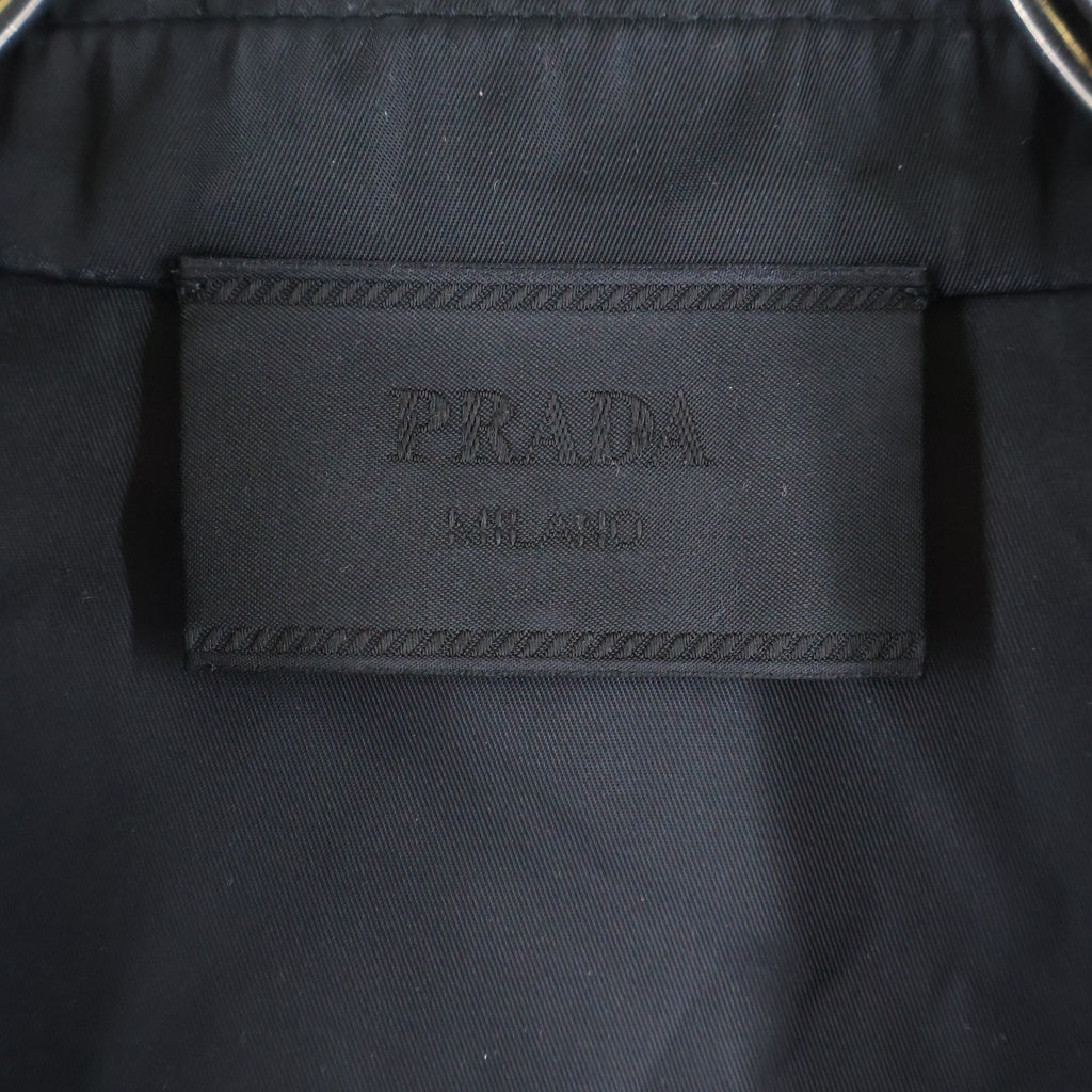 PRADA(プラダ) トライアングルロゴプレート ナイロン オープンカラー スナップボタン 半袖シャツ ジャケット ブラック SC449 S182