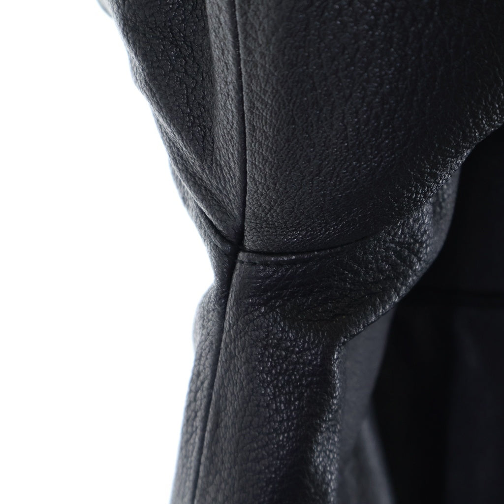 NO BRAND(ノーブランド) NIK KOSMAS ニックコスマス Leather Hooded Bomber Jacket レザーフーデットボンバージャケット ロゴ刺繍ジップアップレザージャケット ブラック