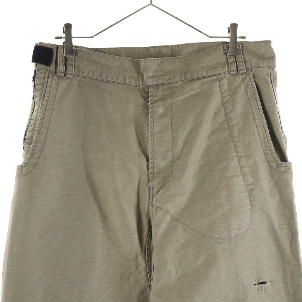 JIAN YE(ジェン イェ) 25AW 鬼PANTS ダメージ加工ファスナーディティールコットンパンツ ベージュ JI-25AW-PT03-2
