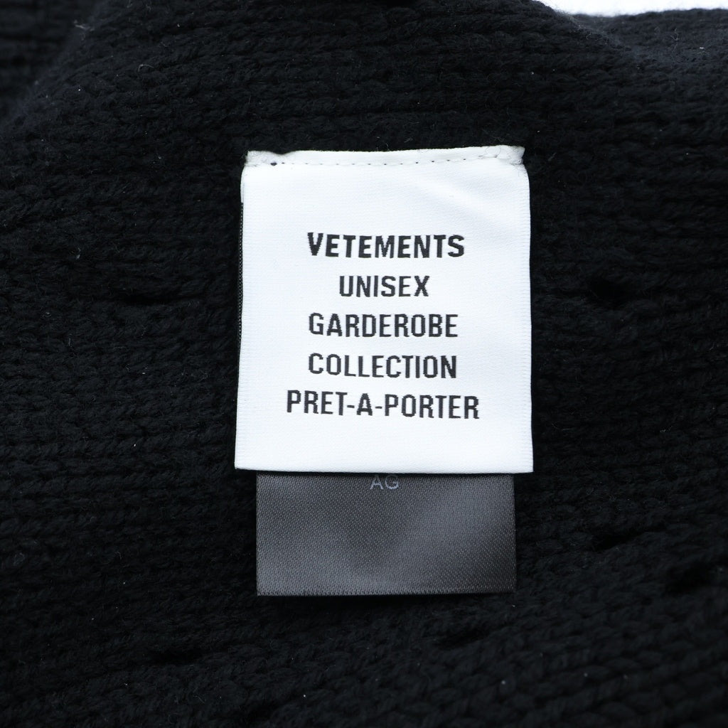 VETEMENTS(ヴェトモン) Wool Beanie With Logo ウールビーニーウィズロゴ アイアンクロスパッチニット帽 帽子 ブラック