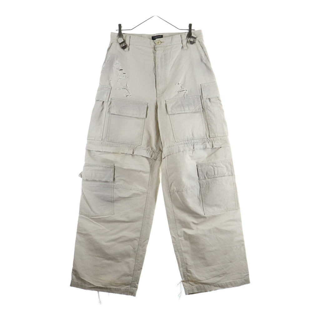 BALENCIAGA(バレンシアガ) 23AW Large Cargo Pants ラージカーゴパンツ ダメージ加工マルチポケットギミックパンツ ベージュ 773255 TKP27