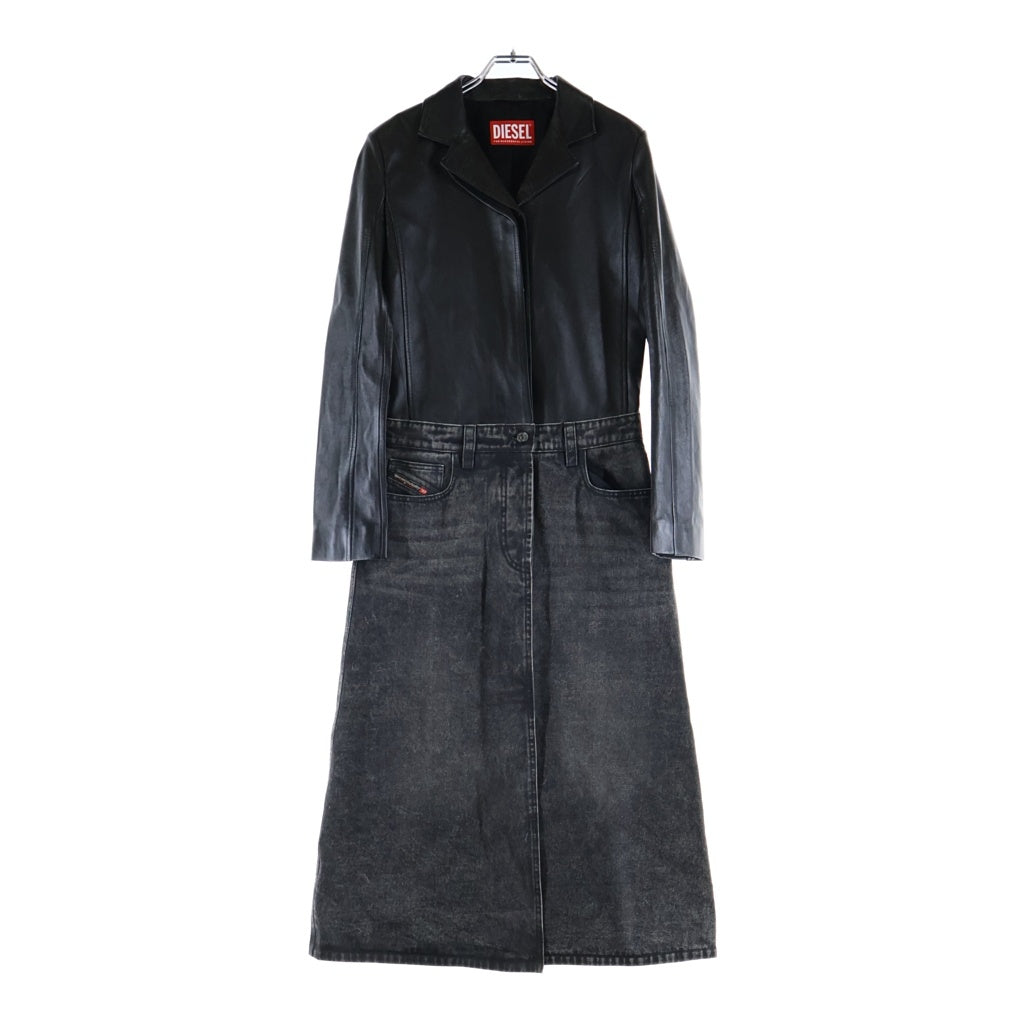 DIESEL(ディーゼル) L-ORY Leather And Denim Coat レザーアンドデニムコート ドッキングロングコート レディース ブラック A140100LIBI