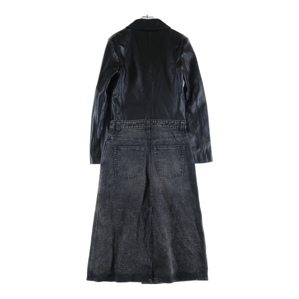 DIESEL(ディーゼル) L-ORY Leather And Denim Coat レザーアンドデニムコート ドッキングロングコート レディース ブラック A140100LIBI