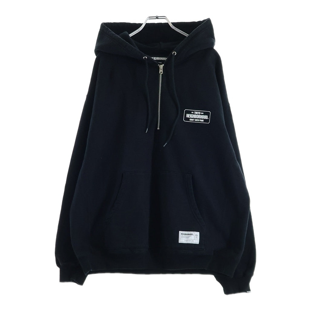 NEIGHBORHOOD(ネイバーフッド) 25AW CLASSIC SWEAT HALF ZIP HOODIE LS クラシックハーフジップフーディーロングスリーブ ロゴプリントハーフジッププルオーバーパーカー 252UWNH-CSM02 ブラック