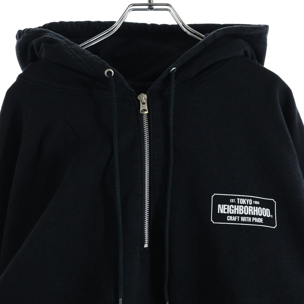 NEIGHBORHOOD(ネイバーフッド) 25AW CLASSIC SWEAT HALF ZIP HOODIE LS クラシックハーフジップフーディーロングスリーブ ロゴプリントハーフジッププルオーバーパーカー 252UWNH-CSM02 ブラック