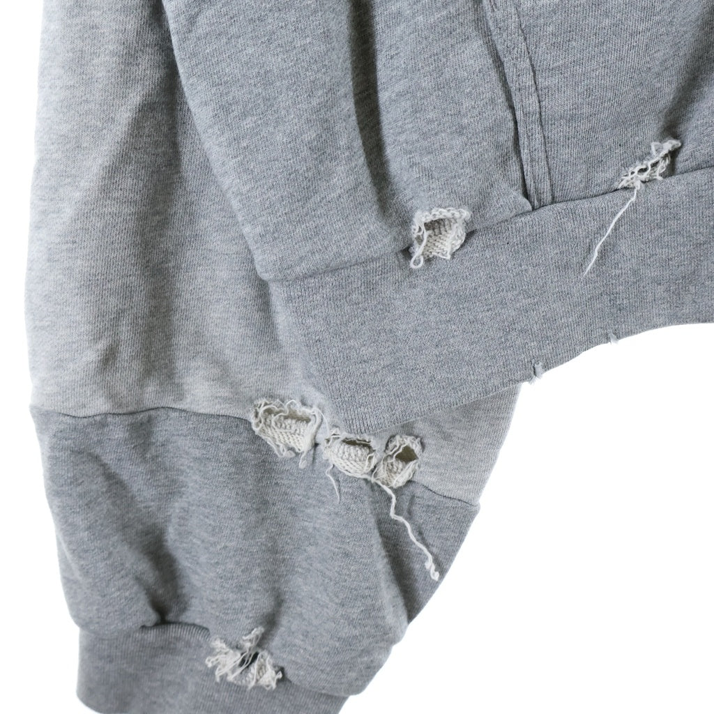 NO BRAND(ノーブランド) Protocol Index(プロトコル インデックス) Reconstructed Sweatshirts Zip Hoodie protoword ダメージ加工 プリント ジップアップ パーカー グレー