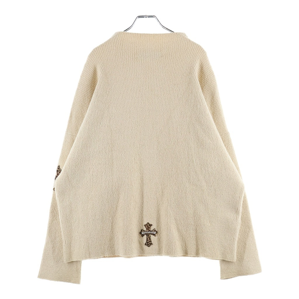 CHROME HEARTS(クロムハーツ) Y NOT LEOPARD LEATHER CROSS PATCH ワイノット レオパード クロスパッチ 長袖 ハイネック プルオーバー ニット ベージュ