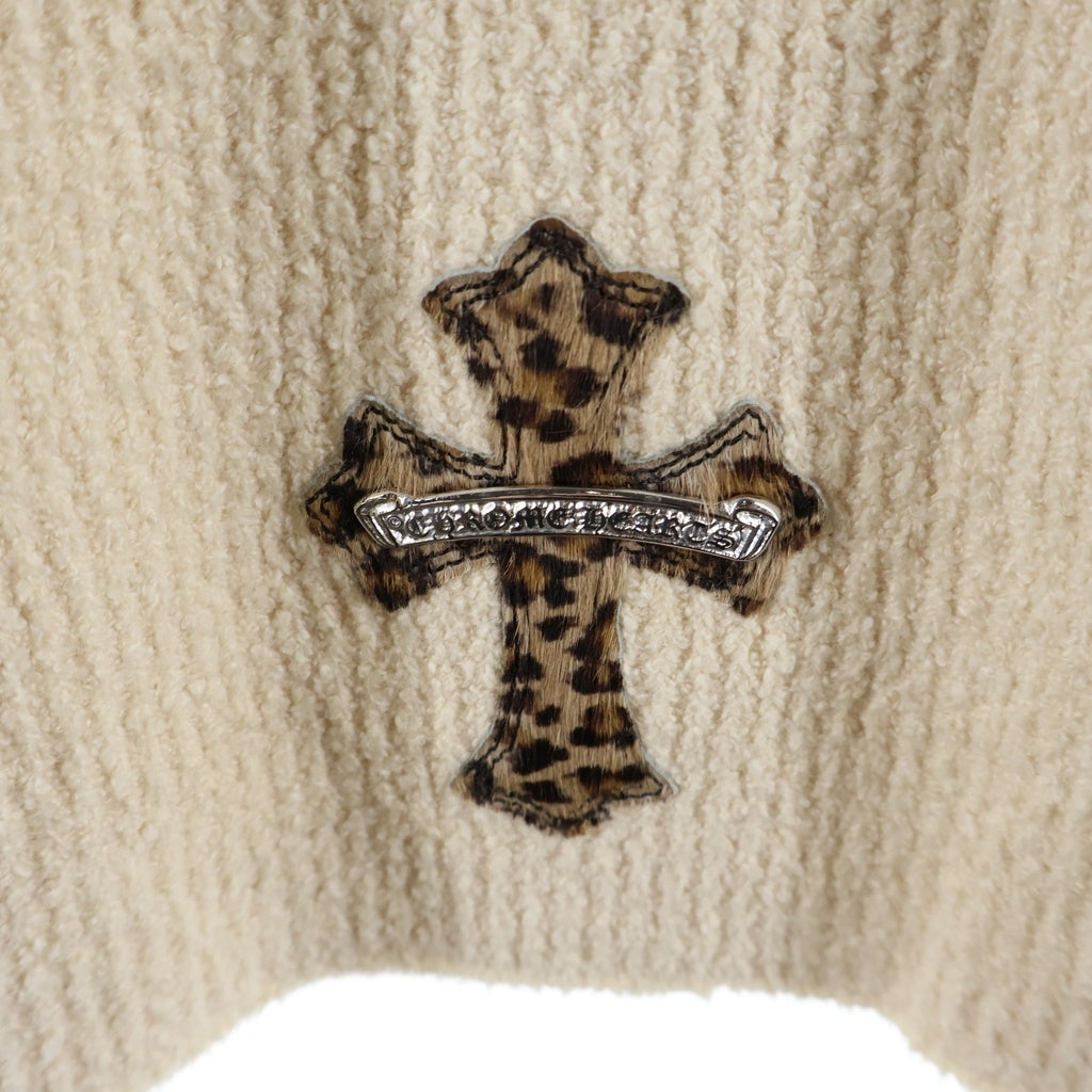 CHROME HEARTS(クロムハーツ) Y NOT LEOPARD LEATHER CROSS PATCH ワイノット レオパード クロスパッチ 長袖 ハイネック プルオーバー ニット ベージュ