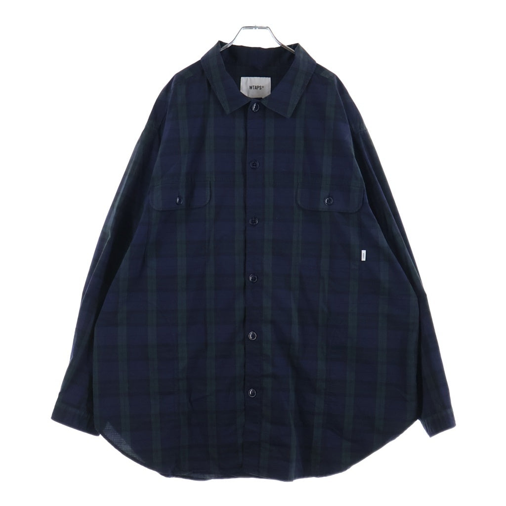 WTAPS(ダブルタップス) 21SS フロントポケット チェック柄 長袖シャツ ネイビー 211GWDT-SHM01