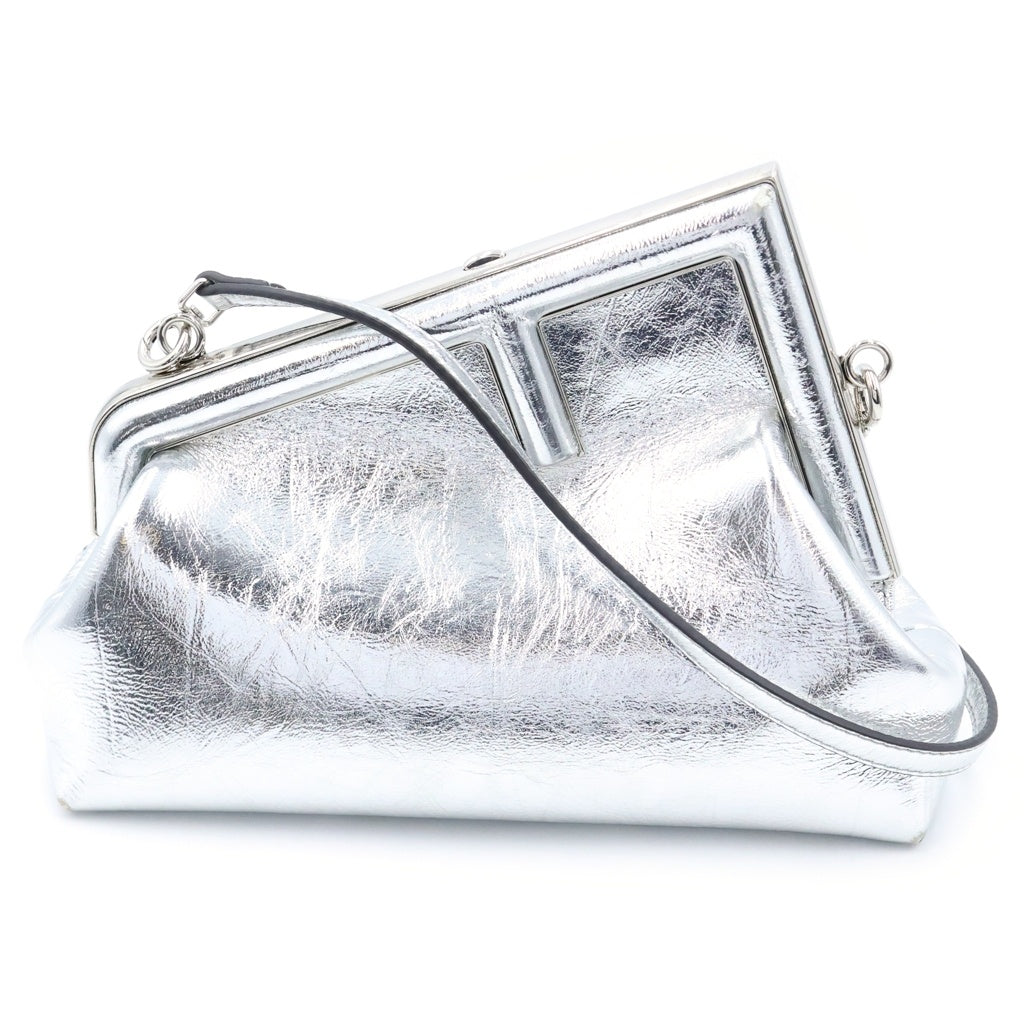 FENDI(フェンディ) First Small ファーストスモール レザー2Way クラッチショルダーバッグ 8BP129 シルバー レディース