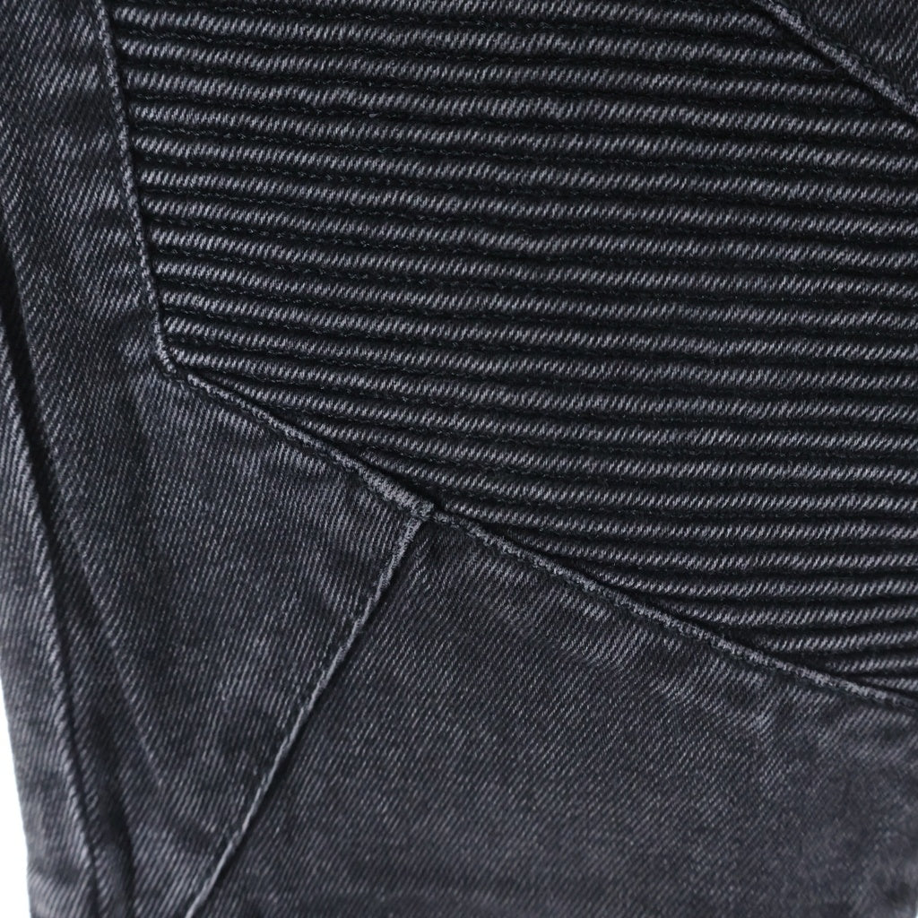 BALMAIN(バルマン) Slim Fit Biker Denim スリムフィットバイカーデニム エンボスロゴ蛇腹切替ボタンフライスキニーデニムジーンズ ブラック MG065DB67