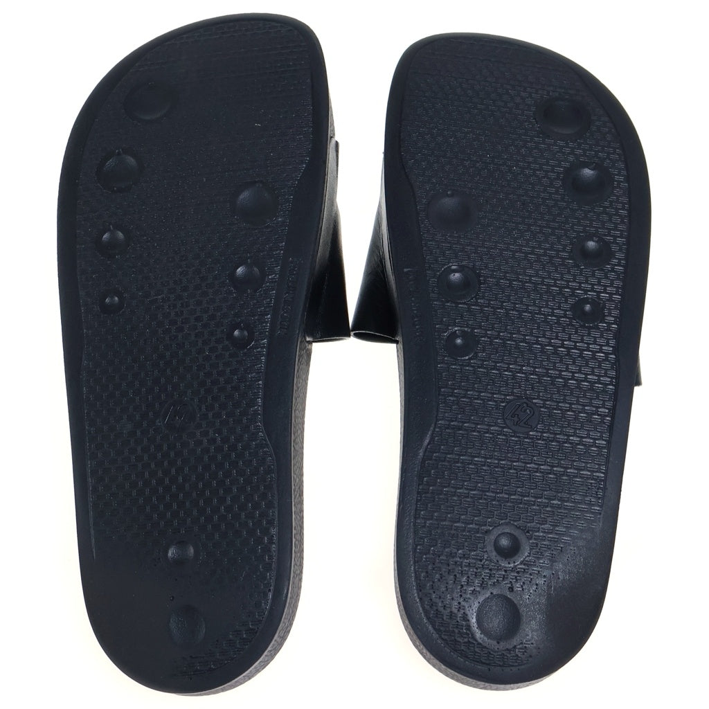 BALMAIN(バルマン) Flat Slide Sandal フラットスライドサンダル ロゴ刺繍レザーシャワーサンダル ブラック