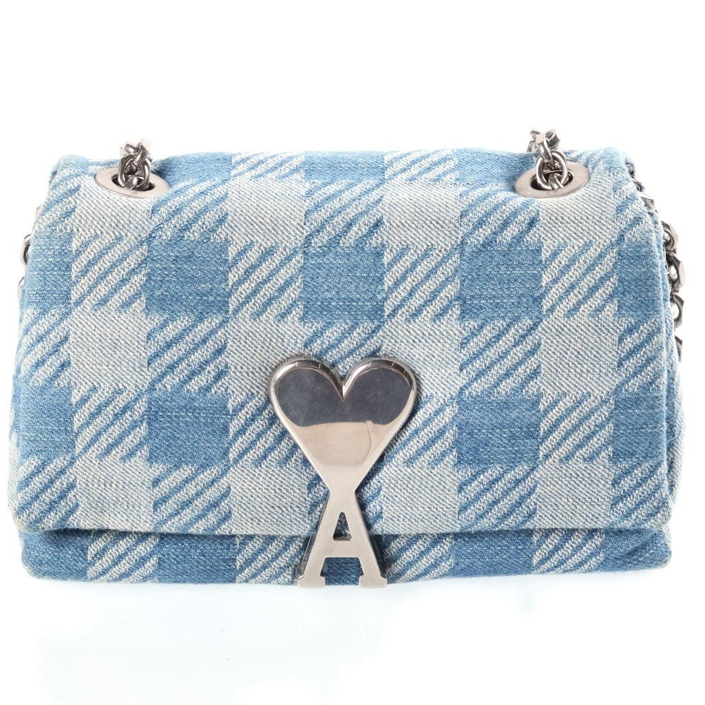 ami paris(アミパリス) Mini Voulez Vou ミニヴレブ デニムチェッカーチェーンショルダーバッグ ライトブルー