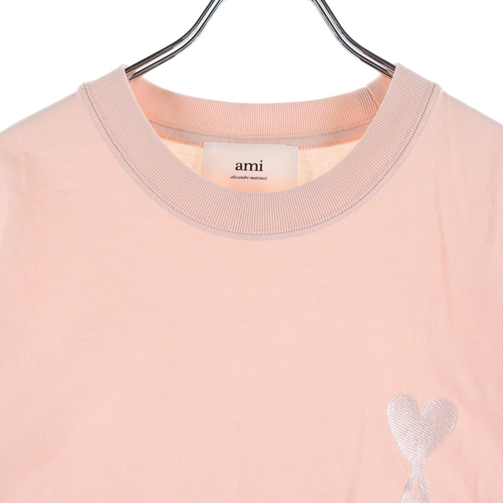 ami paris(アミパリス) Heart A Logo T-Shirts ハートAロゴTシャツ ロゴ刺繍クルーネック半袖Tシャツ ピンク SPEUTS055.726 レディース