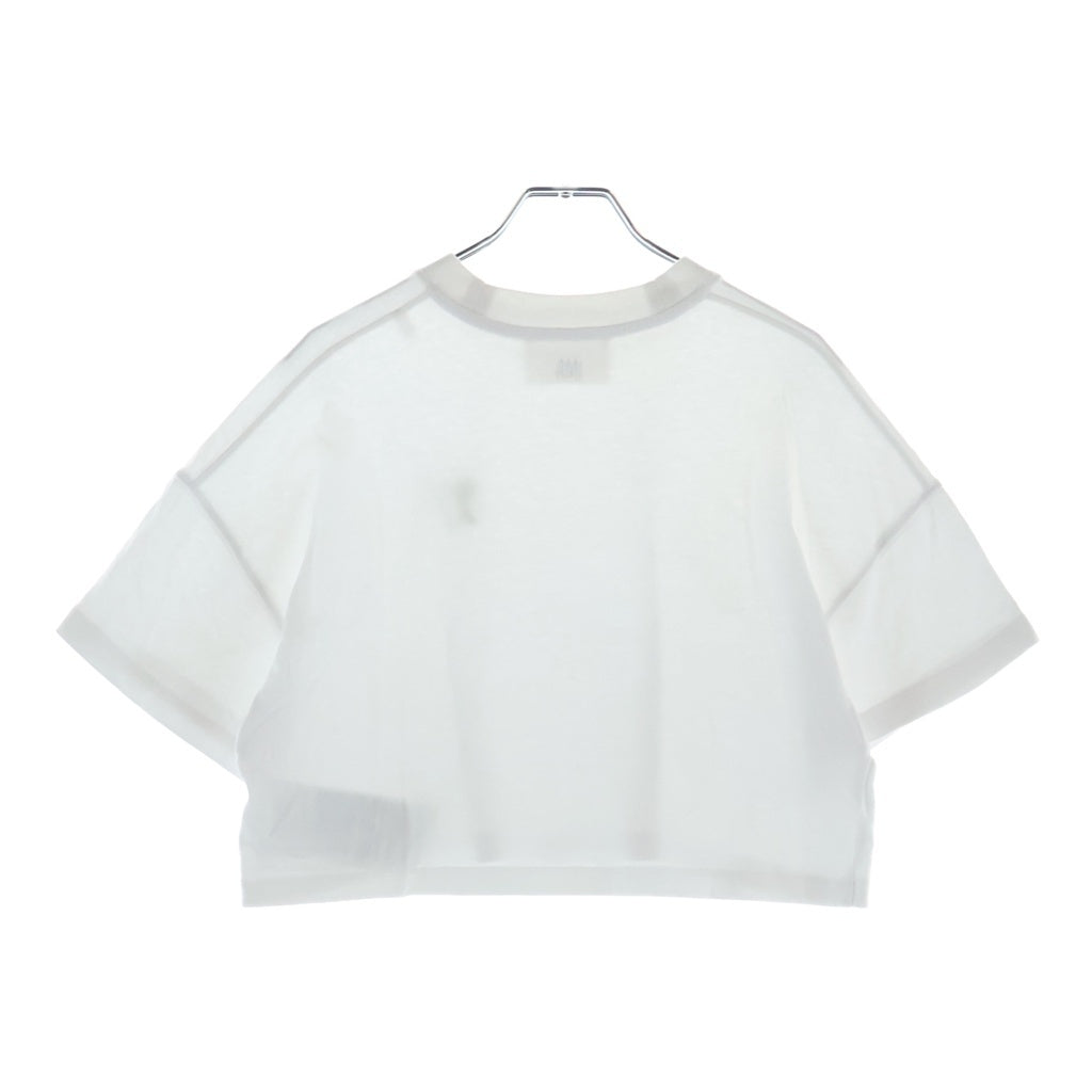 ami paris(アミパリス) Heart A Logo Cropped T-Shirts ハートAロゴクロップドTシャツ ロゴ刺繍クルーネック半袖Tシャツ SPFTS019.726 ホワイト レディース