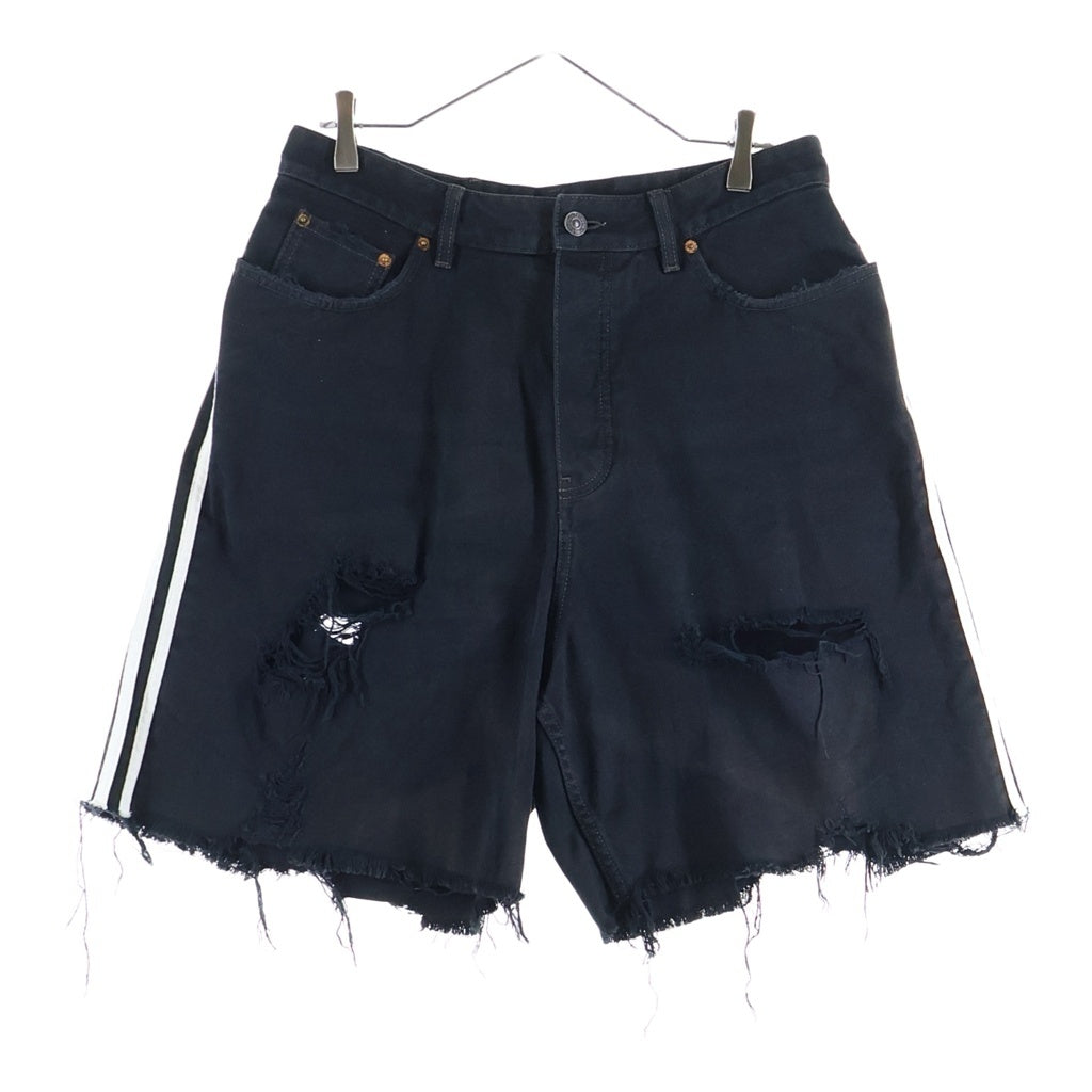 BALENCIAGA(バレンシアガ) 23SS ×adidas Baggy Short Pants ×アディダス デストロイバギーデニムショーツ 3ストライプダメージ加工デニムハーフパンツ ブラック 724840 TNW54