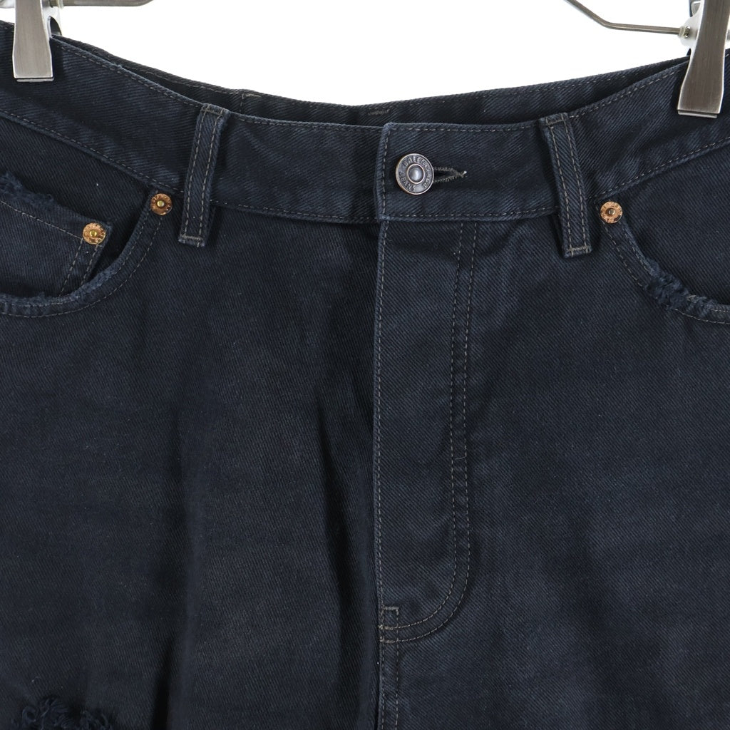 BALENCIAGA(バレンシアガ) 23SS ×adidas Baggy Short Pants ×アディダス デストロイバギーデニムショーツ 3ストライプダメージ加工デニムハーフパンツ ブラック 724840 TNW54