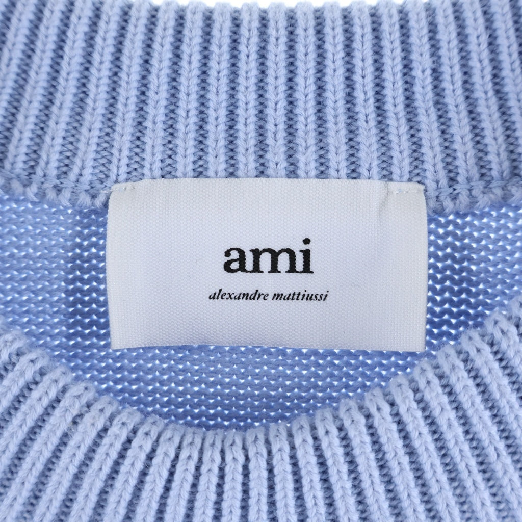 ami paris(アミパリス) Ami De Coeur Knit アミドゥクールニット ロゴ刺繍クルーネックニットセーター ライトブルー UKS008.016