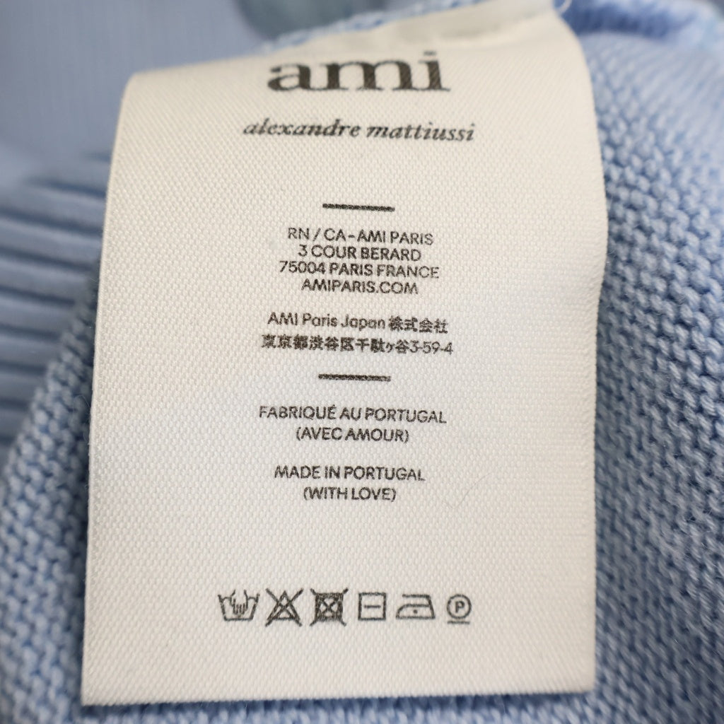 ami paris(アミパリス) Ami De Coeur Knit アミドゥクールニット ロゴ刺繍クルーネックニットセーター ライトブルー UKS008.016