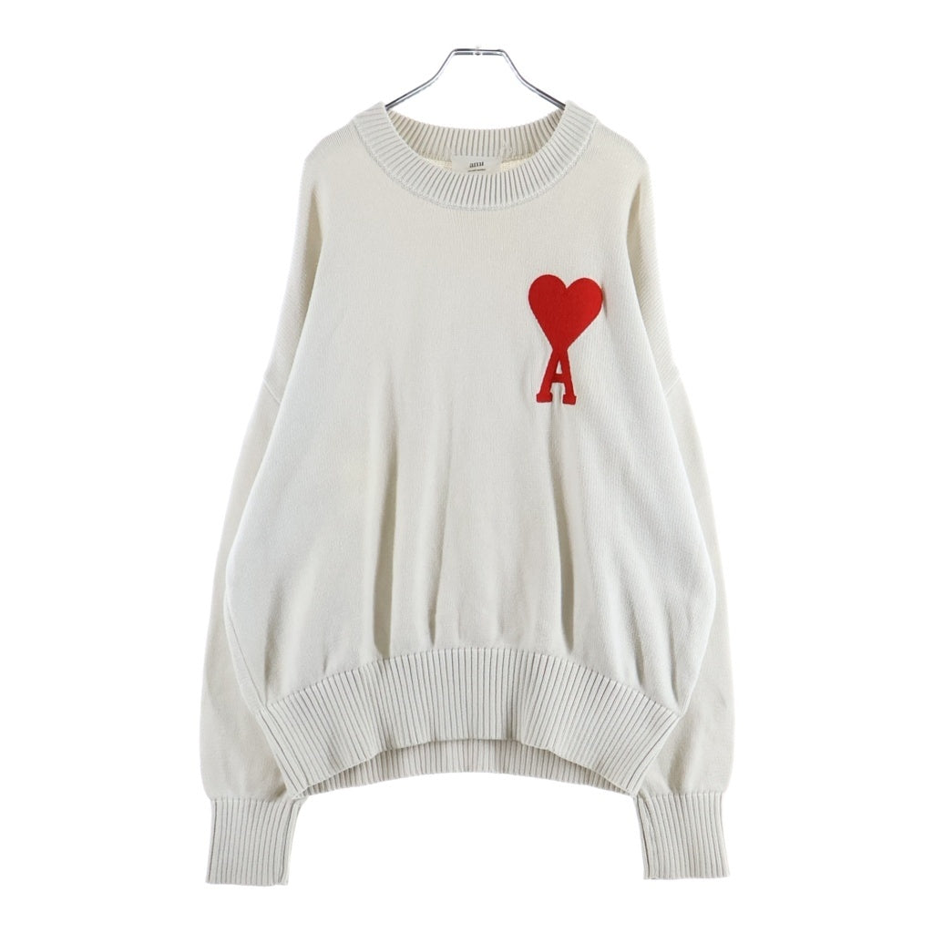 ami paris(アミパリス) Ami De Coeur Knit アミドゥクールニット ロゴ刺繍クルーネックニットセーター ホワイト A21HK009.016