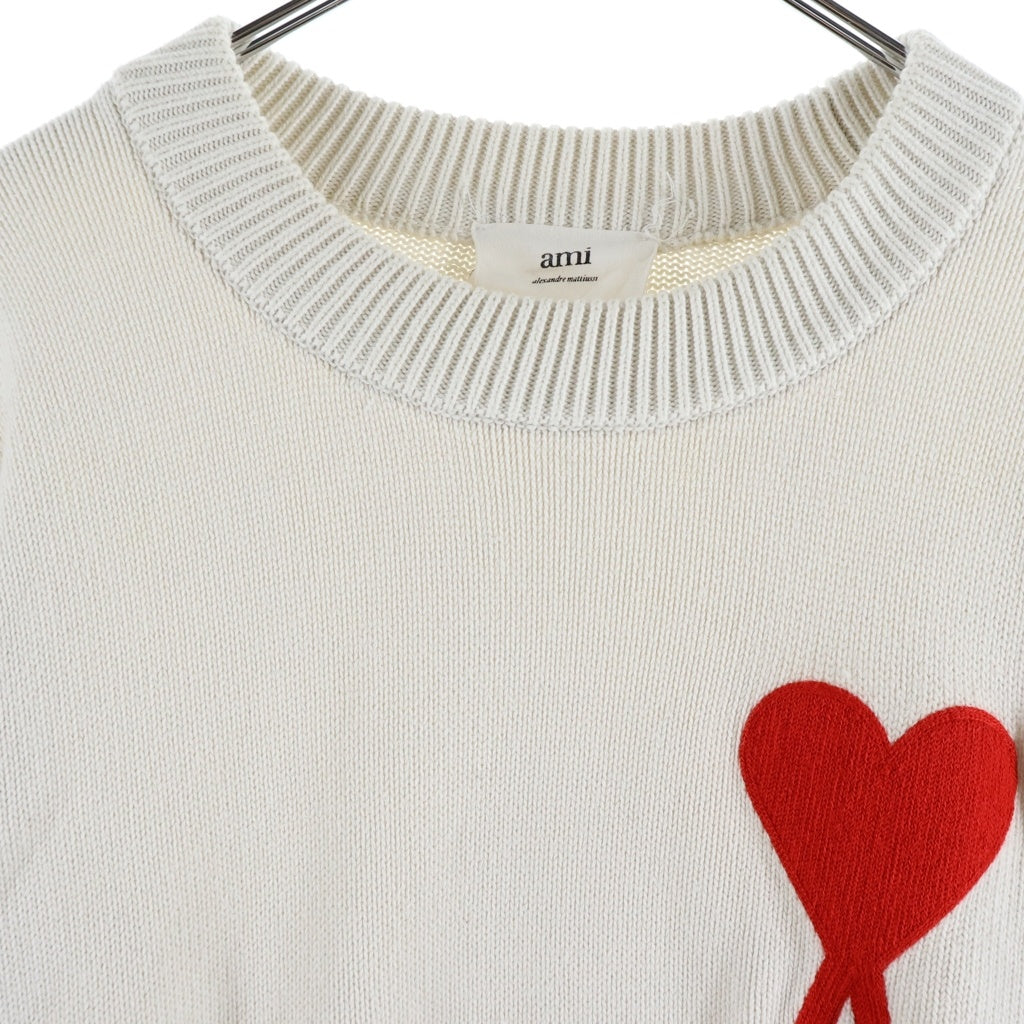 ami paris(アミパリス) Ami De Coeur Knit アミドゥクールニット ロゴ刺繍クルーネックニットセーター ホワイト A21HK009.016