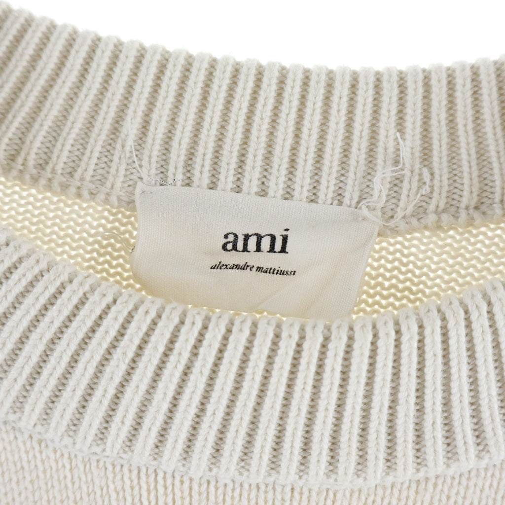 ami paris(アミパリス) Ami De Coeur Knit アミドゥクールニット ロゴ刺繍クルーネックニットセーター ホワイト A21HK009.016