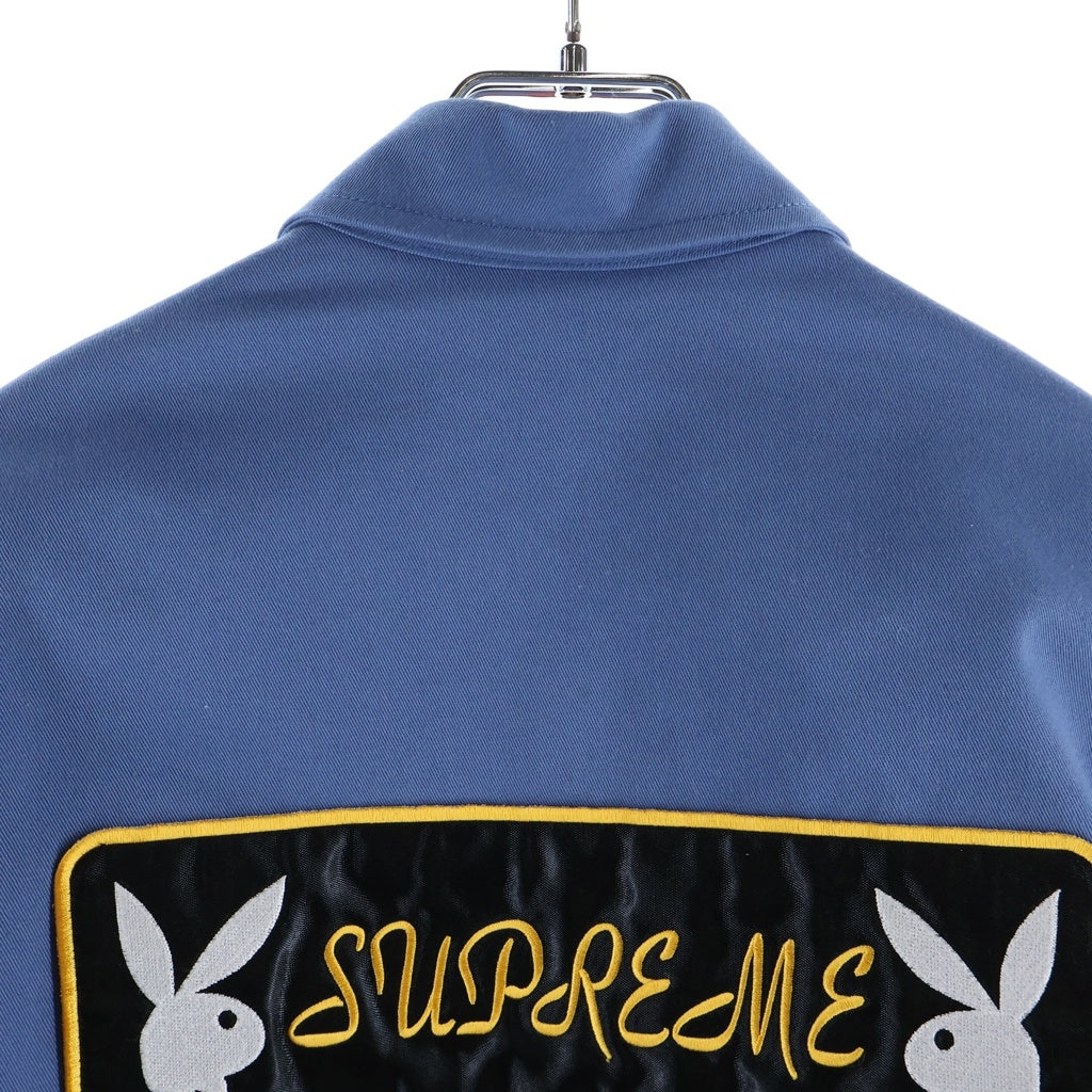 SUPREME(シュプリーム) 16AW ×Playboy Work Jacket ×プレイボーイ ワークジャケット ロゴ刺繍キルティングライナージップアップジャケット ライトブルー