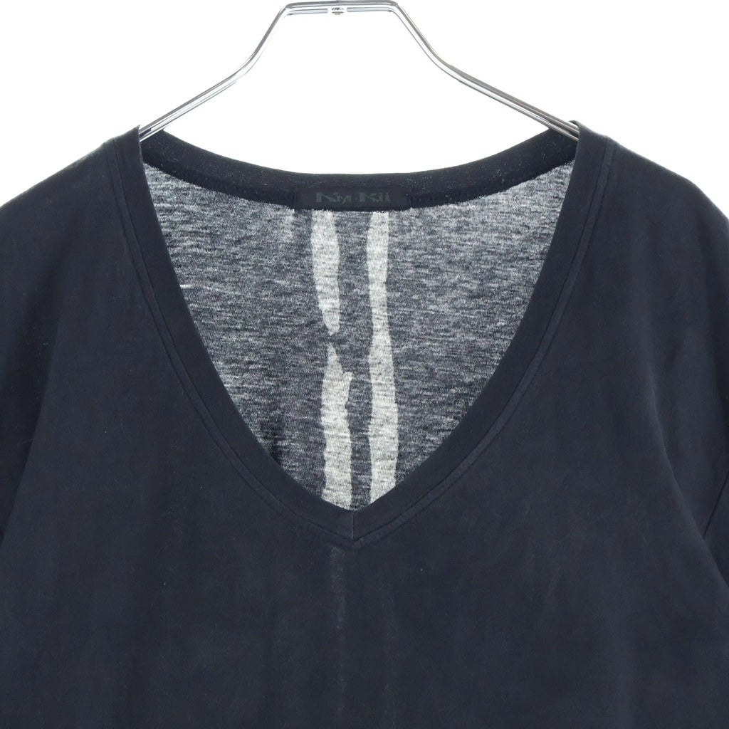 KMRii(ケムリ) Vネック バックデザイン 半袖Tシャツ カットソー ブラック