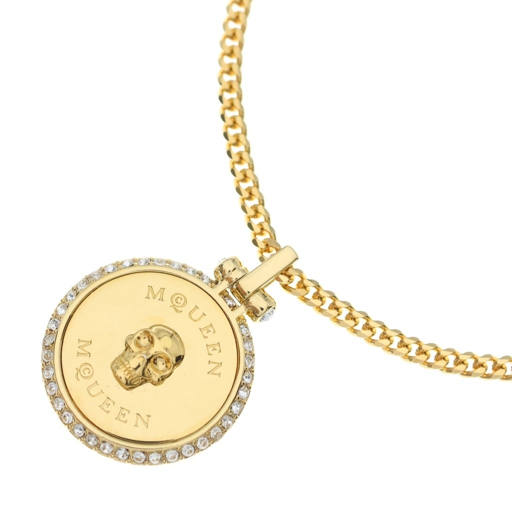 Alexander McQueen(アレキサンダーマックイーン) Gold Metal Sovereign Skull Necklace ゴールドメタルソバーリンスカルネックレス コインモチーフラインストーン 807007J160G