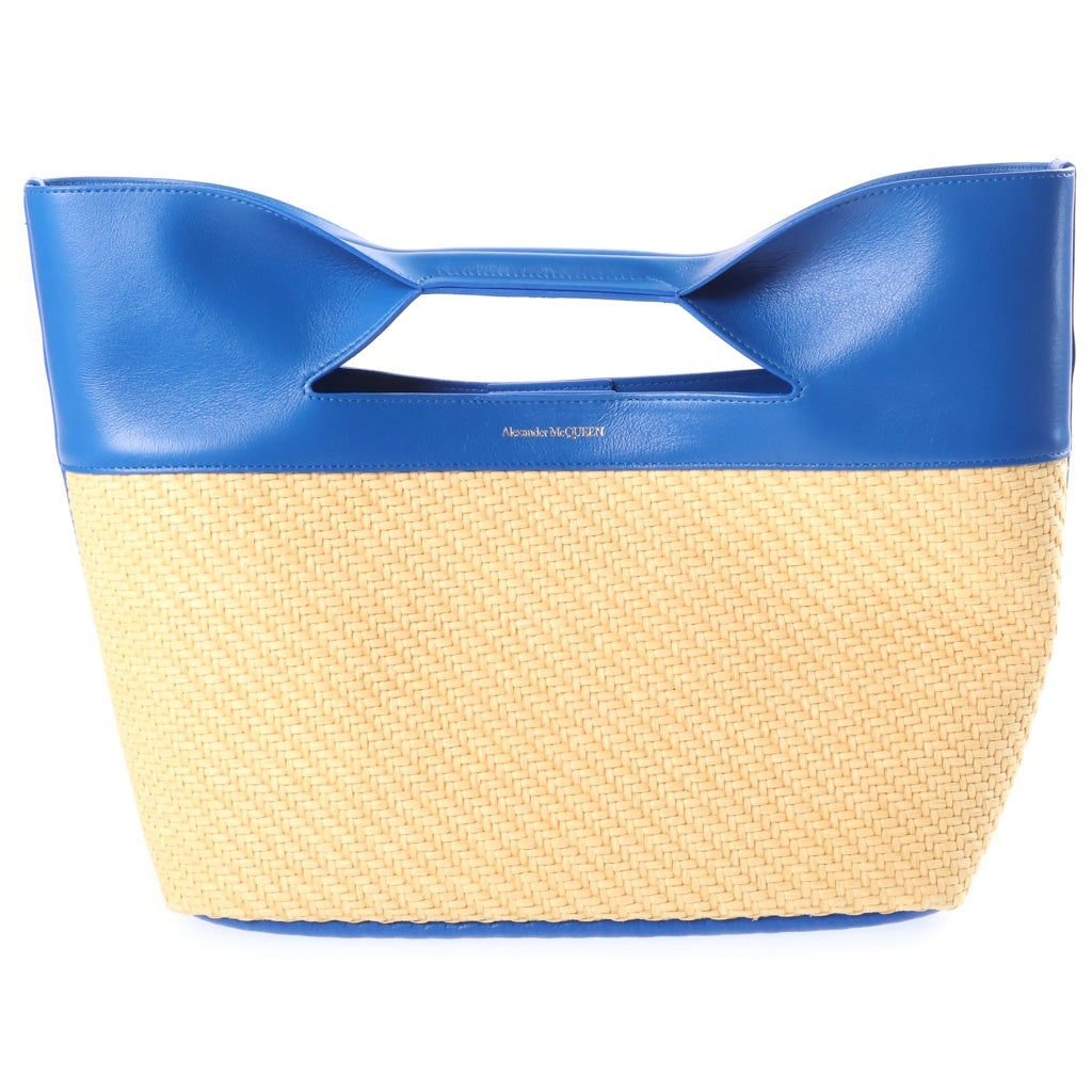 Alexander McQueen(アレキサンダーマックイーン) The Bow Small ザ ボウ スモール ラフィア レザー2Wayショルダーバッグ ブルー/ベージュ 7095661BLB1 レディース