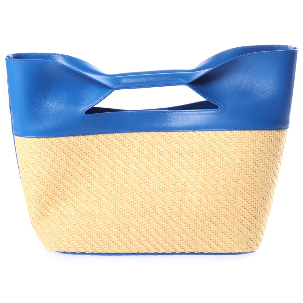 Alexander McQueen(アレキサンダーマックイーン) The Bow Small ザ ボウ スモール ラフィア レザー2Wayショルダーバッグ ブルー/ベージュ 7095661BLB1 レディース