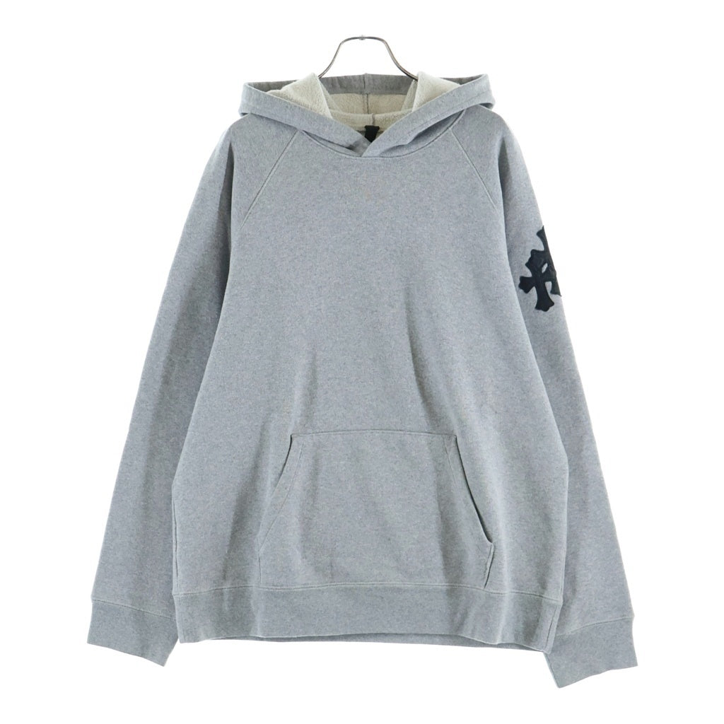 CHROME HEARTS(クロムハーツ) Y NOT Cemetery Cross Leather Patch Pullover Hoodie ワイノット セメタリークロスレザーパッチプルオーバーフーディー クロスパッチ付きスウェットパーカー グレー
