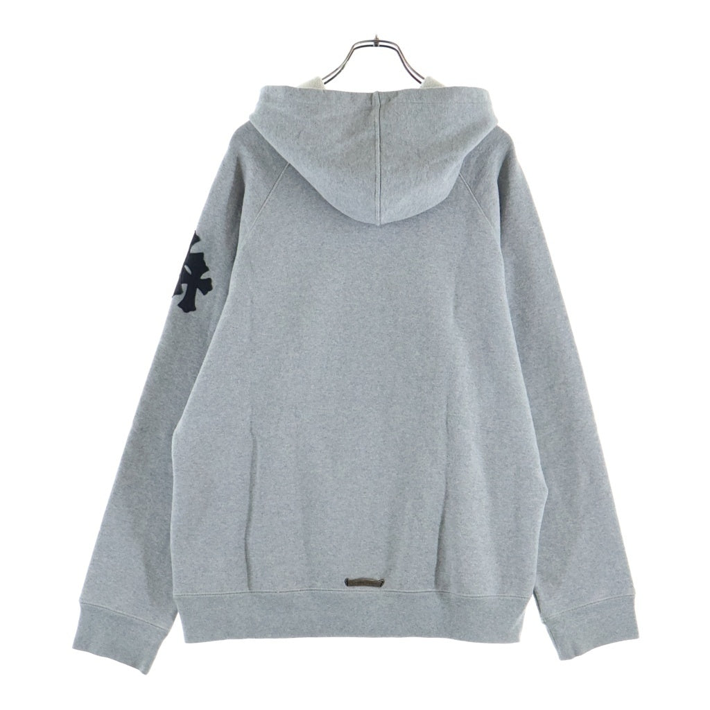 CHROME HEARTS(クロムハーツ) Y NOT Cemetery Cross Leather Patch Pullover Hoodie ワイノット セメタリークロスレザーパッチプルオーバーフーディー クロスパッチ付きスウェットパーカー グレー