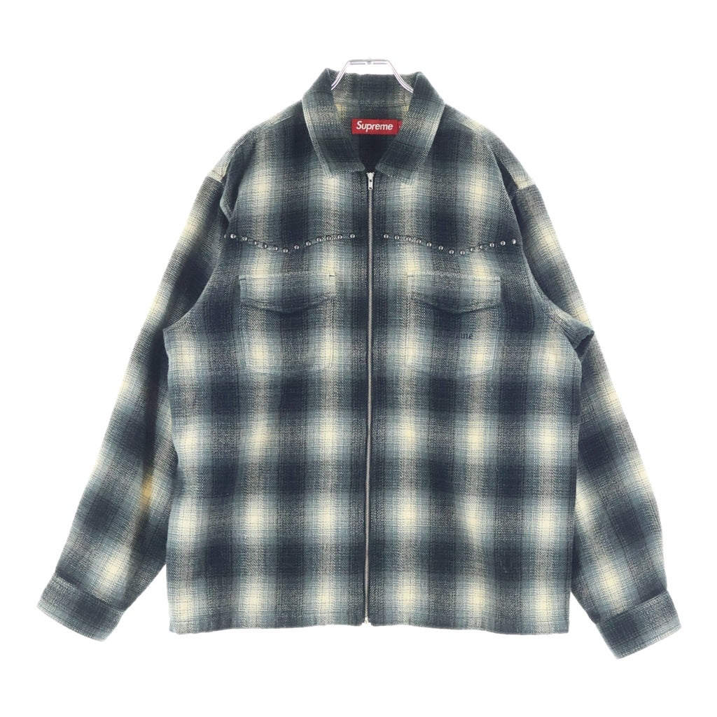 SUPREME(シュプリーム) 25AW Studded Shadow Plaid Zip Up Shirt スタッズ シャドウプレイド ジップアップシャツ ジャケット ブラック