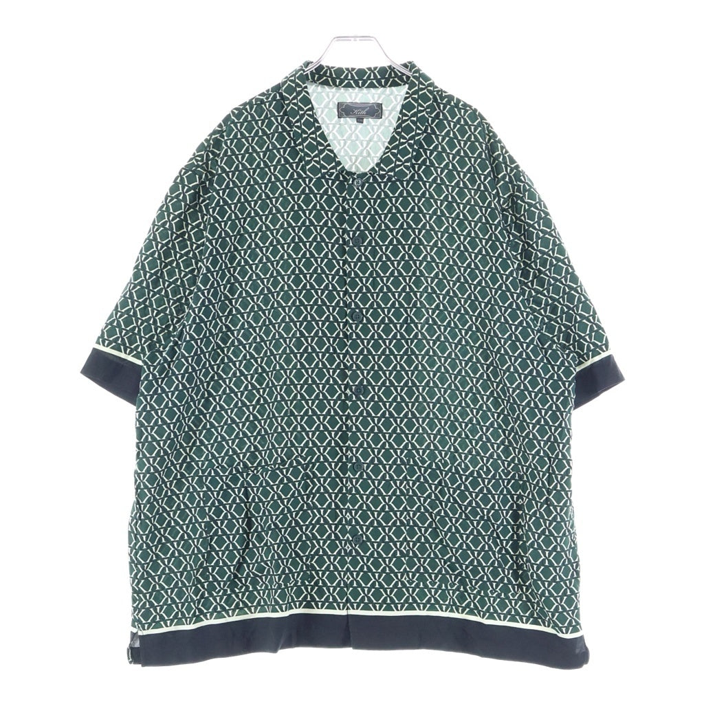 KITH(キス) Monogram Crest Reade Shirt モノグラムクレストリードシャツ 総柄ボタンダウン半袖シャツ グリーン KHM033346