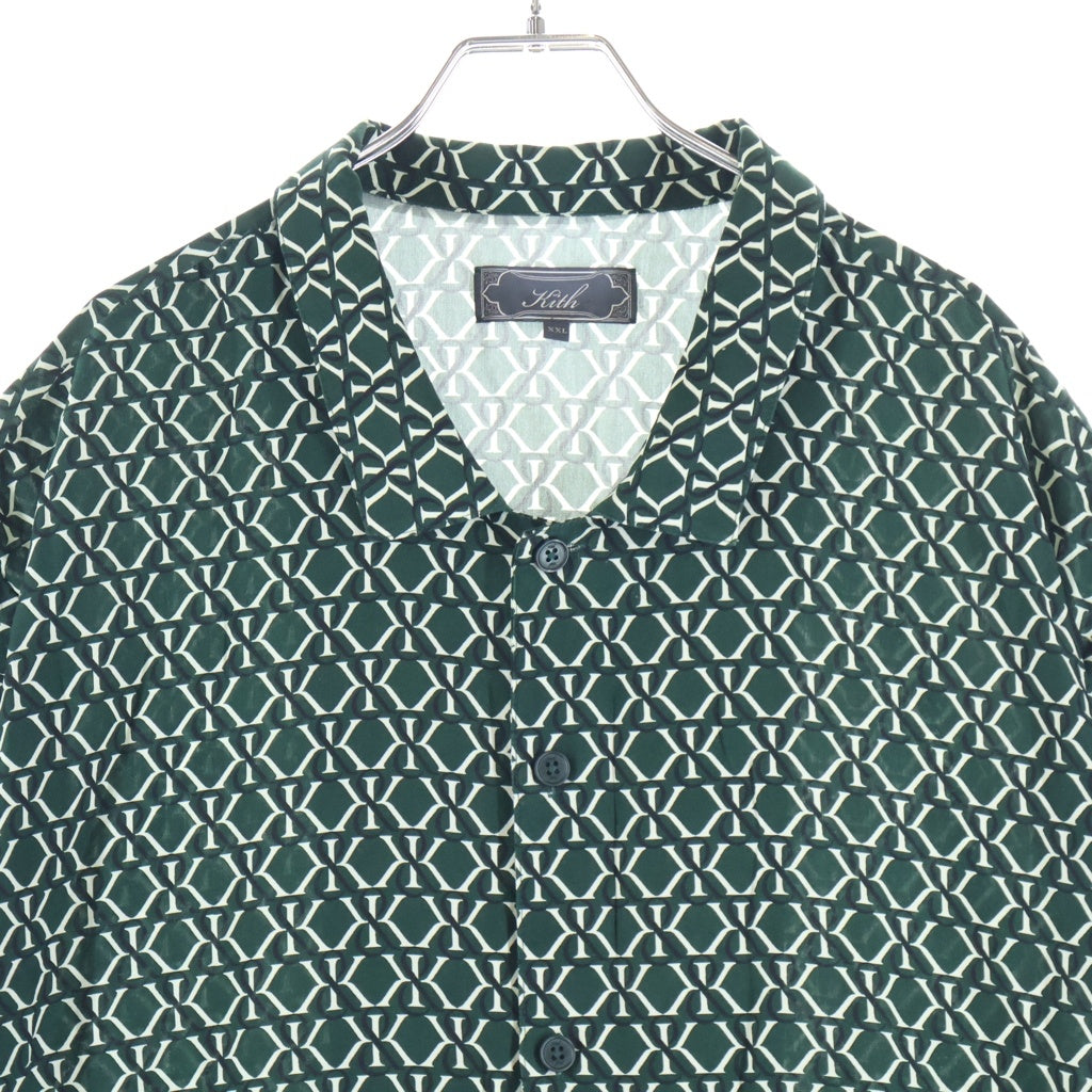 KITH(キス) Monogram Crest Reade Shirt モノグラムクレストリードシャツ 総柄ボタンダウン半袖シャツ グリーン KHM033346