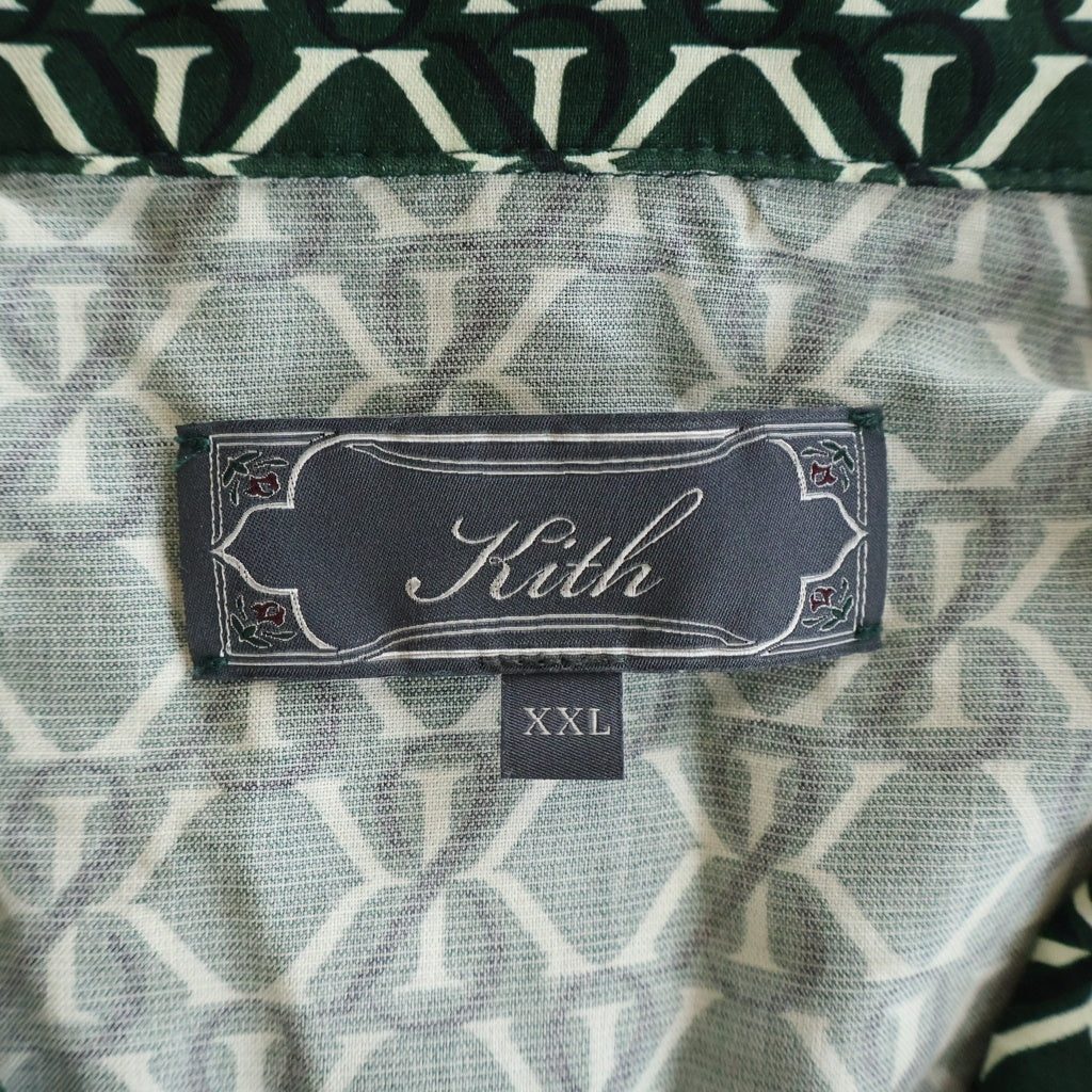 KITH(キス) Monogram Crest Reade Shirt モノグラムクレストリードシャツ 総柄ボタンダウン半袖シャツ グリーン KHM033346