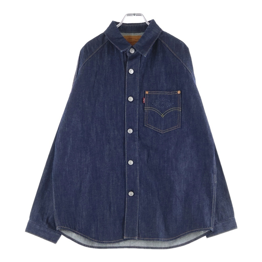 Levi's(リーバイス) ×Jordan Overshirt Jacket ×ジョーダン オーバーシャツデニムジャケット エンボスロゴボタンダウン長袖デニムシャツ PC9-005FG-0000 インディゴ