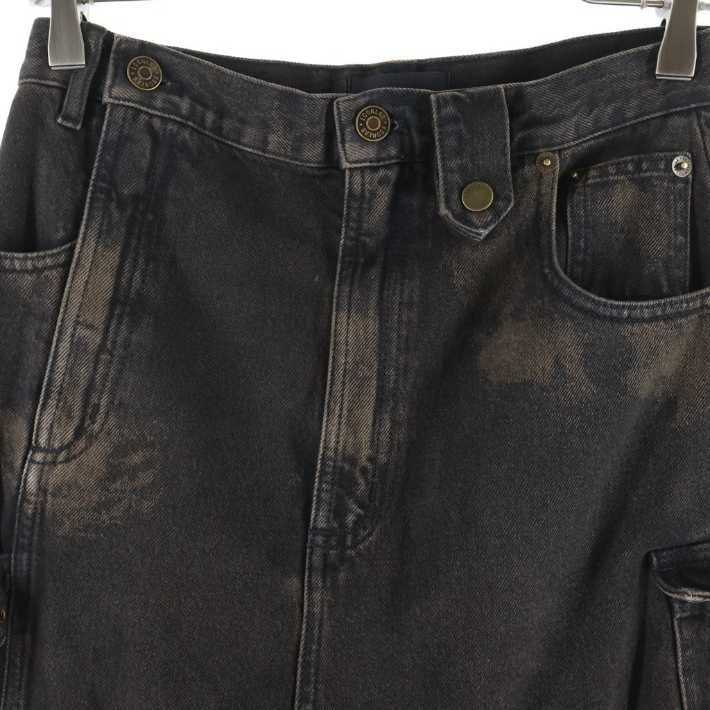 EGONlab.(エゴンラボ) 24AW ウォッシュド加工 サイドジップ ベルトデザイン ワイドデニムパンツ ダークブラウン