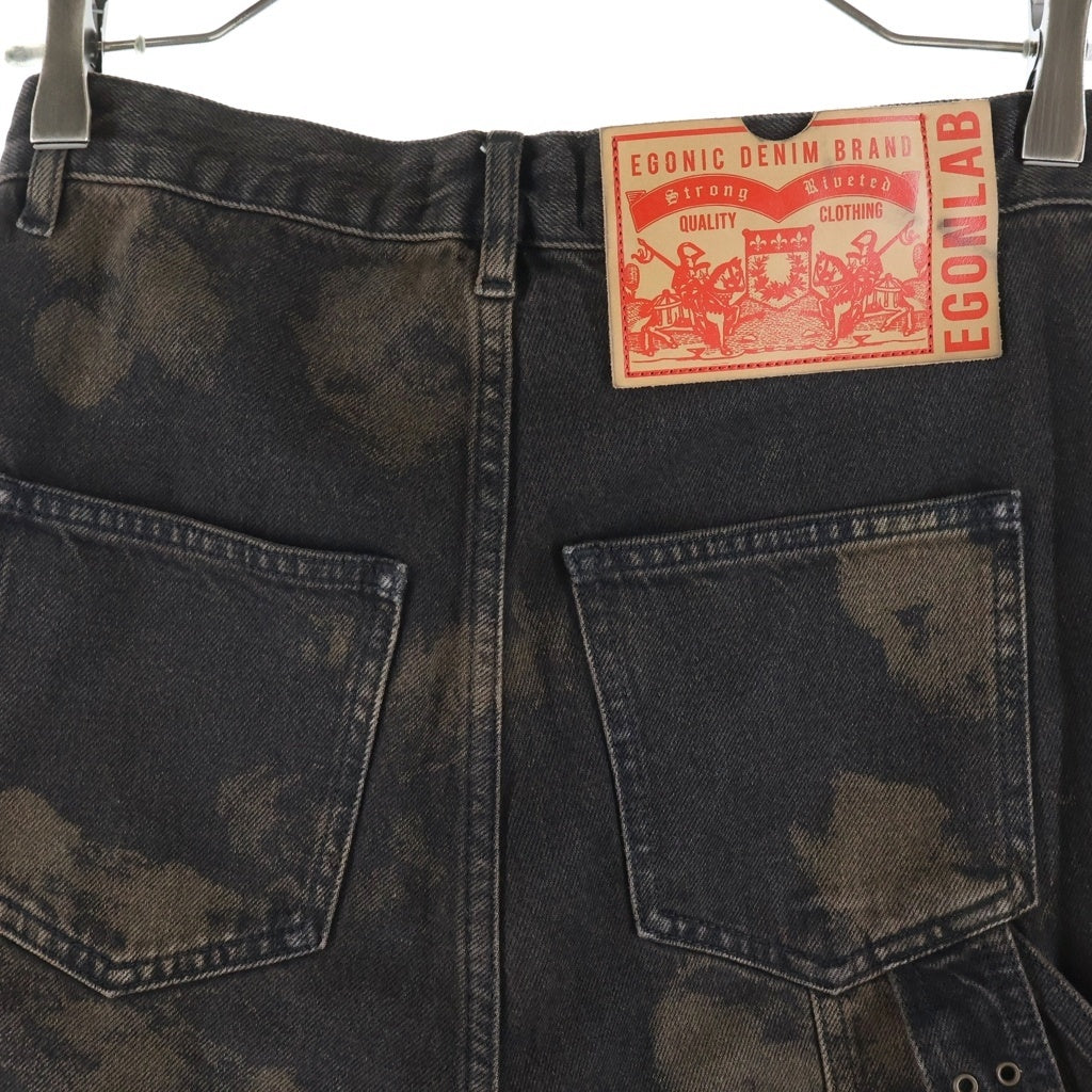 EGONlab.(エゴンラボ) 24AW ウォッシュド加工 サイドジップ ベルトデザイン ワイドデニムパンツ ダークブラウン