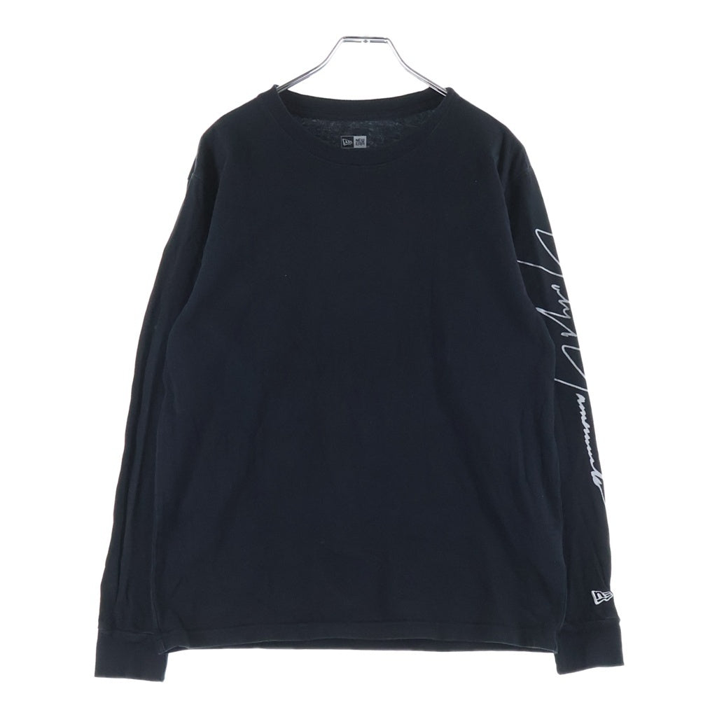 Yohji Yamamoto POUR HOMME(ヨウジヤマモト プールオム) ×New Era LS COTTON TEE YY ×ニューエラロングスリーブコットンティー アームロゴプリントクルーネック長袖Tシャツ ブラック HN-T99-083