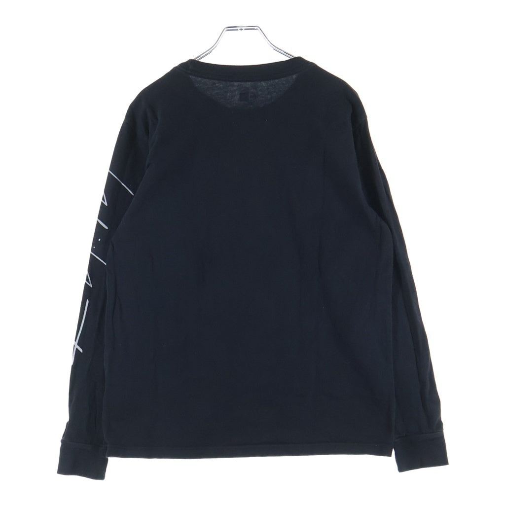 Yohji Yamamoto POUR HOMME(ヨウジヤマモト プールオム) ×New Era LS COTTON TEE YY ×ニューエラロングスリーブコットンティー アームロゴプリントクルーネック長袖Tシャツ ブラック HN-T99-083
